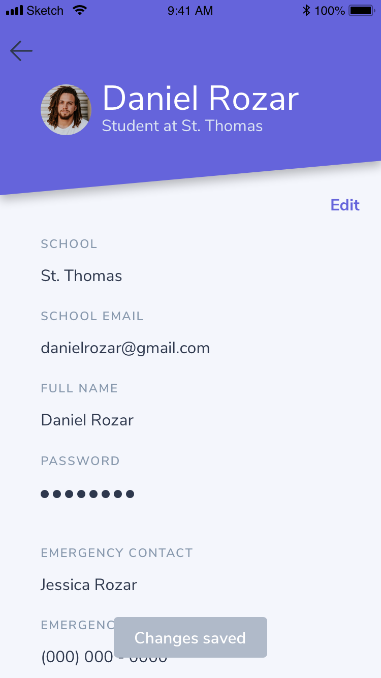 Profile saved confirmation